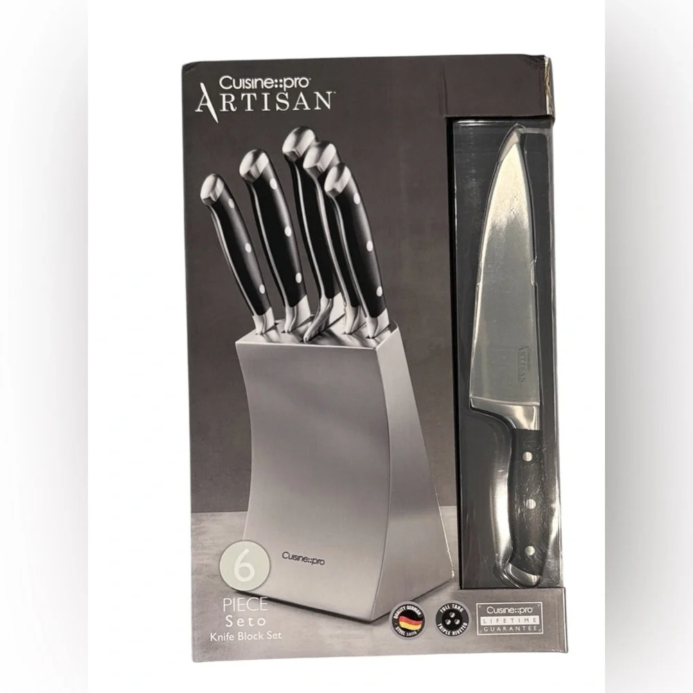 NEW! Cuisine::pro Artisan Stainless Steel 6 Piece Seto Knife Block Set $425 MSRP